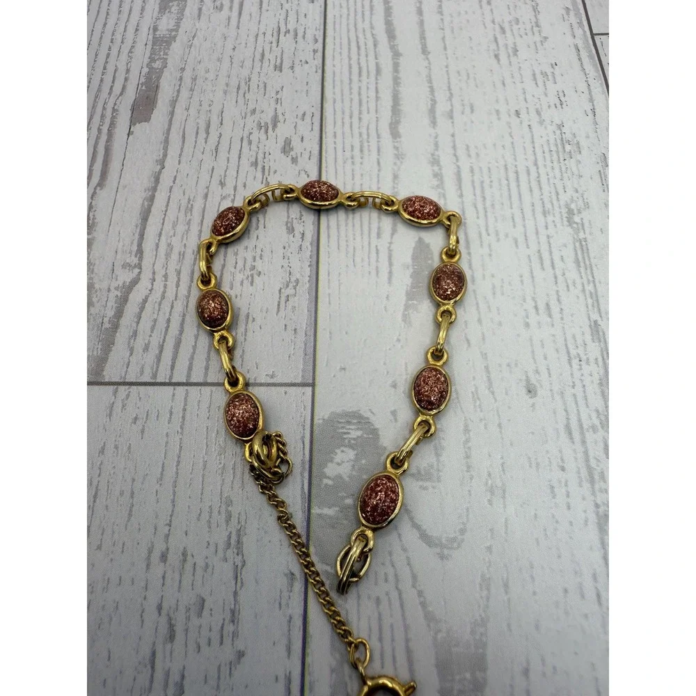 Gold Tone‎ Druzy Style Link Bracelet Oval Stone Links
